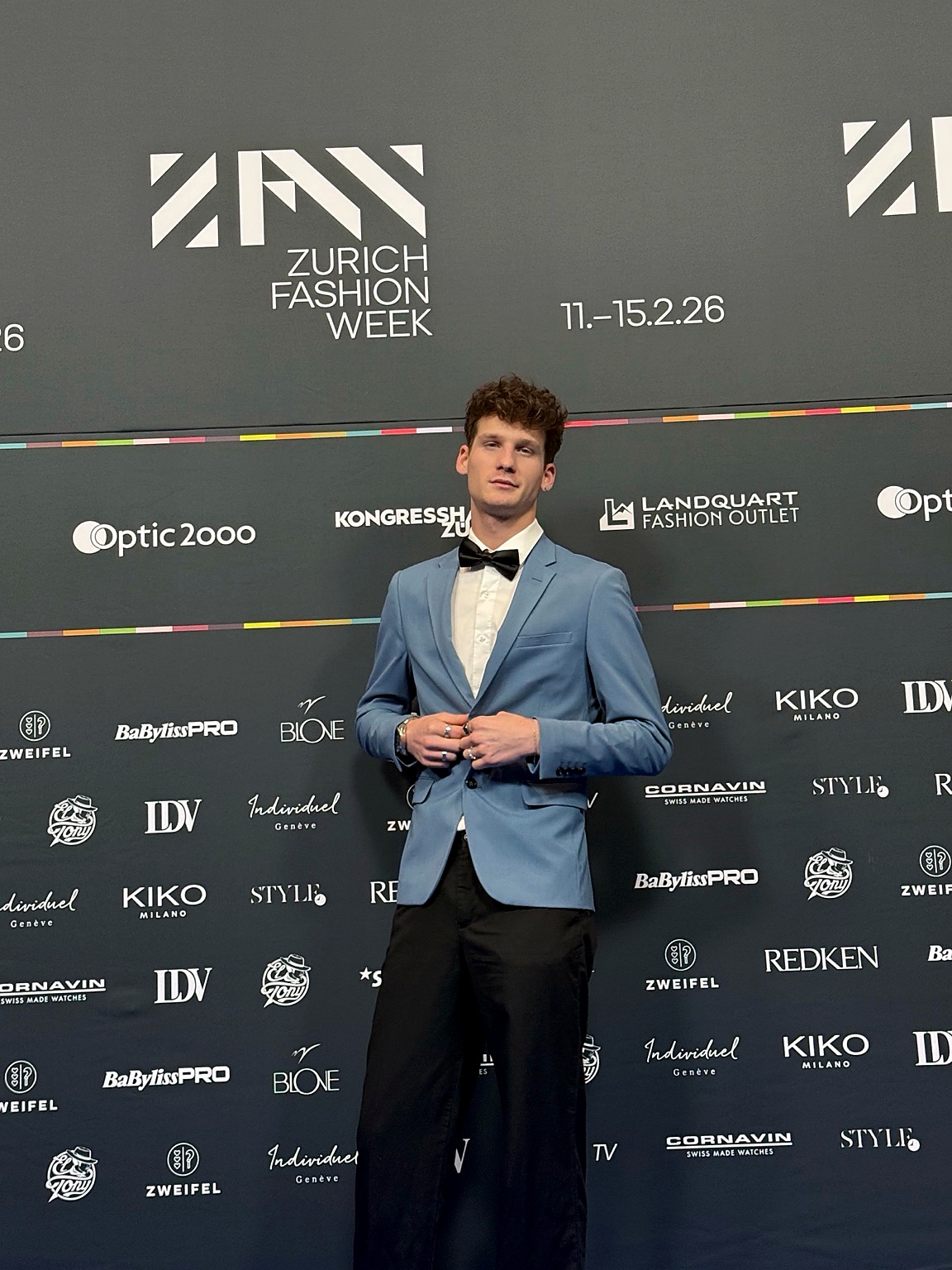 Noah Locher in formalwear at Zurich Fashion Week